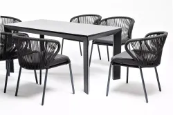 "Венето" обеденная группа на 6 персон со стульями "Милан", каркас темно-серый, роуп темно-серый