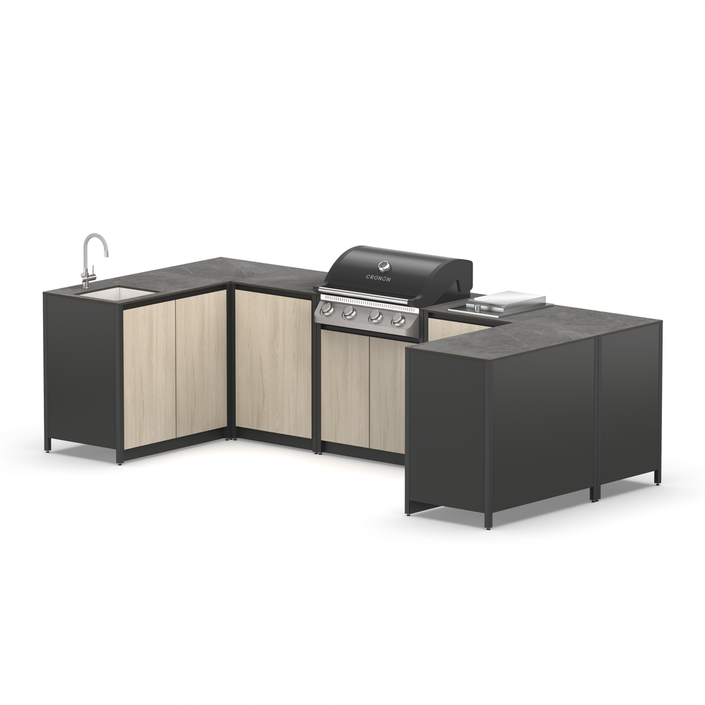 П-образный барбекю комплекс Lounge F-112SGP, 3.2x1.5 см, дуб сонома/черный мрамор