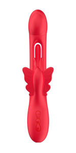 Красный вибратор-кролик с функцией фингеринга - 25,5 см. (Цвет: красный)