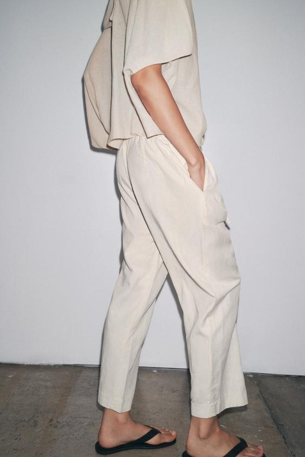 ZARA БРЮКИ-ДЖОГГЕРЫ WIDE LEG — ZW COLLECTION, ЭКРЮ