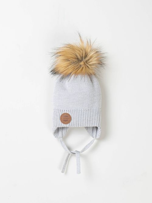 Шапка зимняя из смесовой шерсти с меховым помпоном 