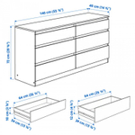 Комод КАЛЕН 6 ящиков 140*40*72, белый, KULLEN