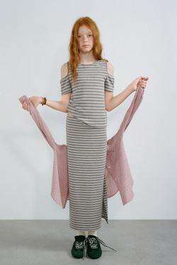 ZARA ЮБКА МИДИ В ПОЛОСКУ В РУБЧИК, СЕРЫЙ С МЕЛАНЖЕВЫМ ЭФФКТОМ