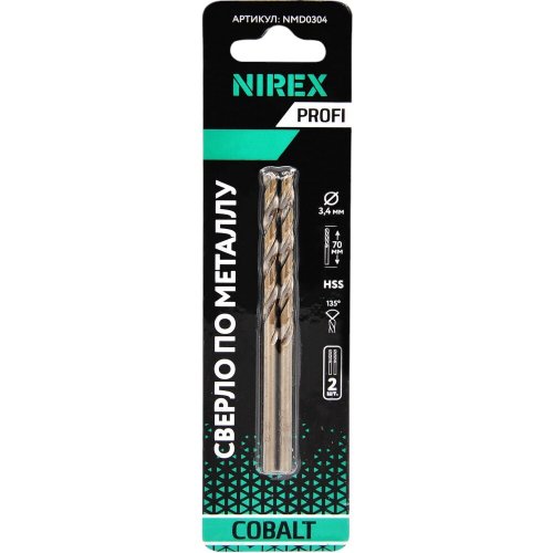 Сверло NIREX Profi по металлу Cobalt 3,4*70 мм NMD0304 (2шт в упак)