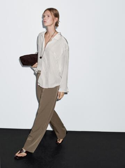 Massimo Dutti Струящиеся брюки с широкими штанинами и защипами, кротово-коричневый