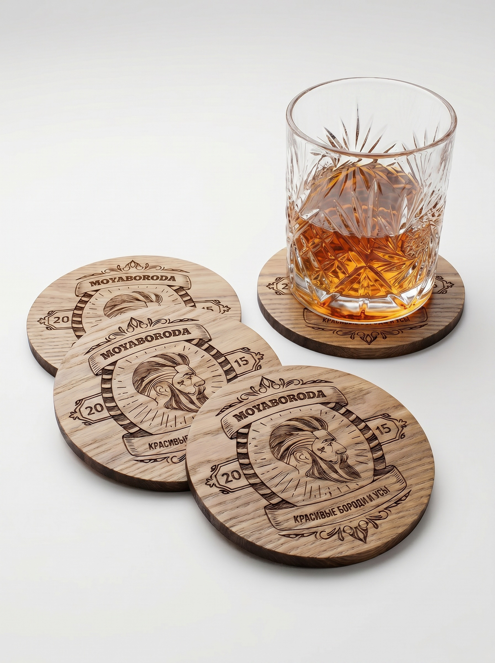 Набор деревянных подставок MOYABORODA "WHISKEY" ("Виски") для напитков