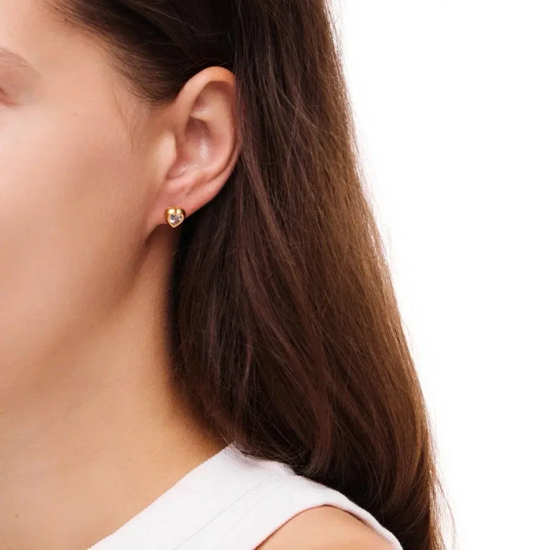 Серьги Сиреневый Камень с Сердцем – Золото