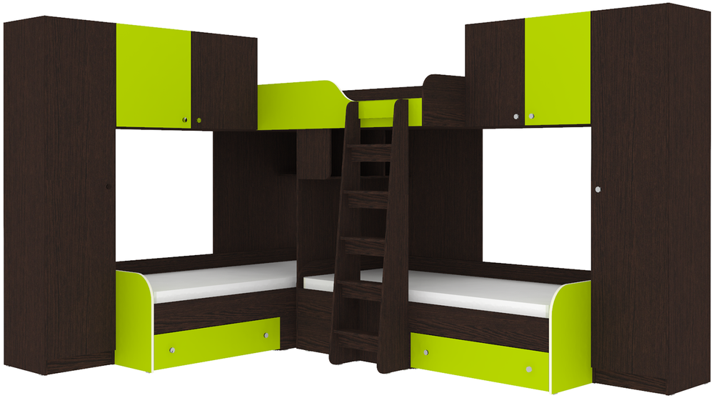 Трехместная кровать КарИВи Трио 3 Венге Лайм