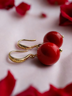 Серьги с натуральным красным кораллом