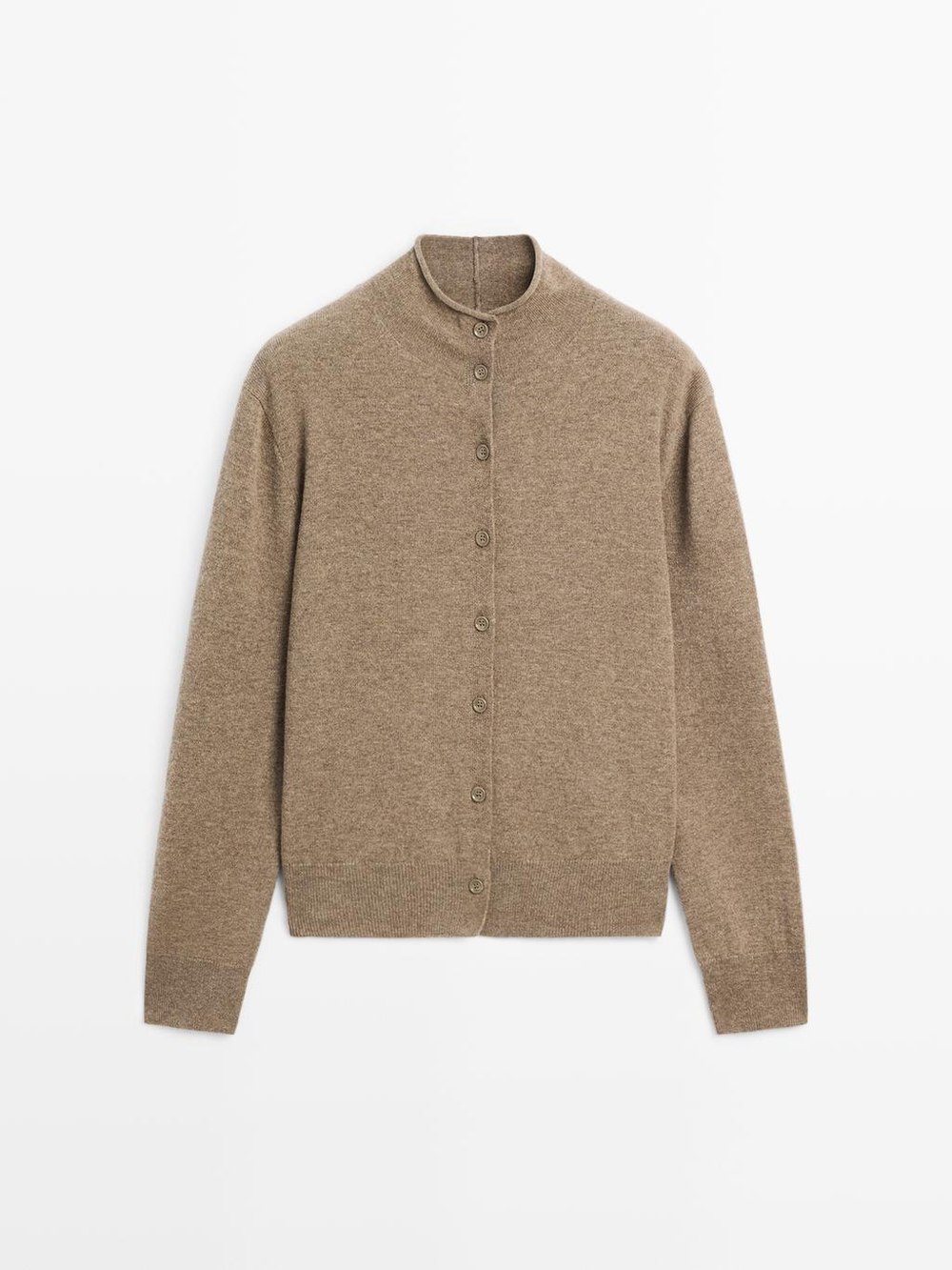 Massimo Dutti Кардиган с воротником-стойкой из 100% шерсти, зеленоватый