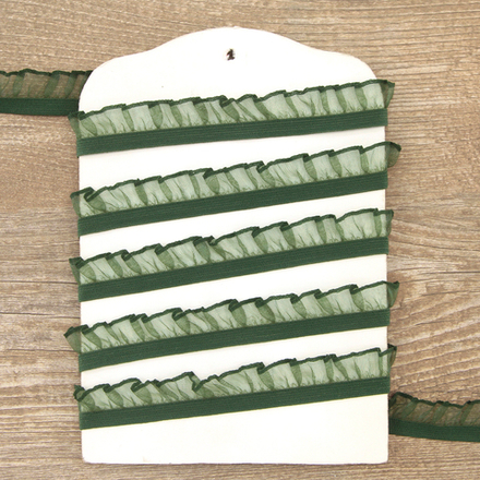 Рюш эластичный PEGA, цвет темно-зеленый с люрексом, 14 мм