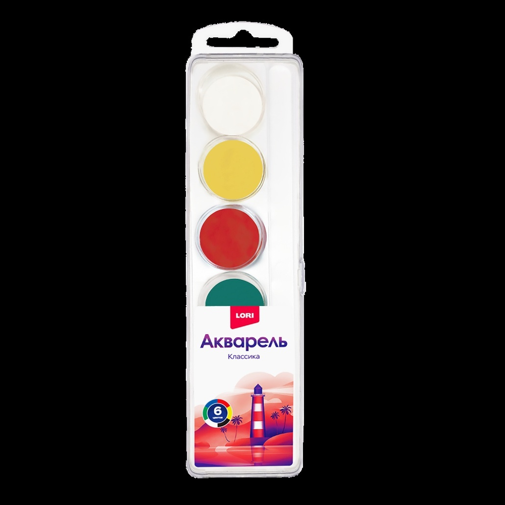 Акварель "Классика" 6 цветов, без кисти, пластик (Lori)