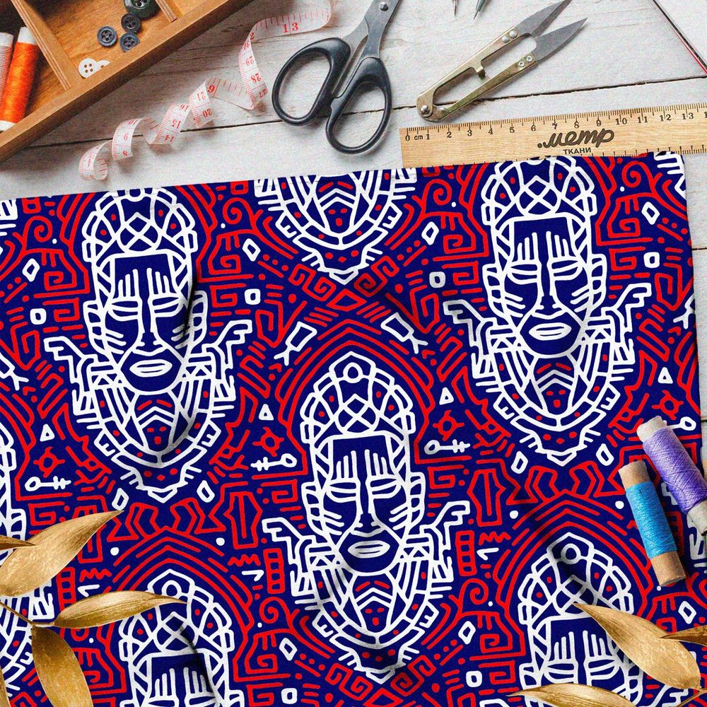 Ткань мембрана египетский фараон с краснымм узорами