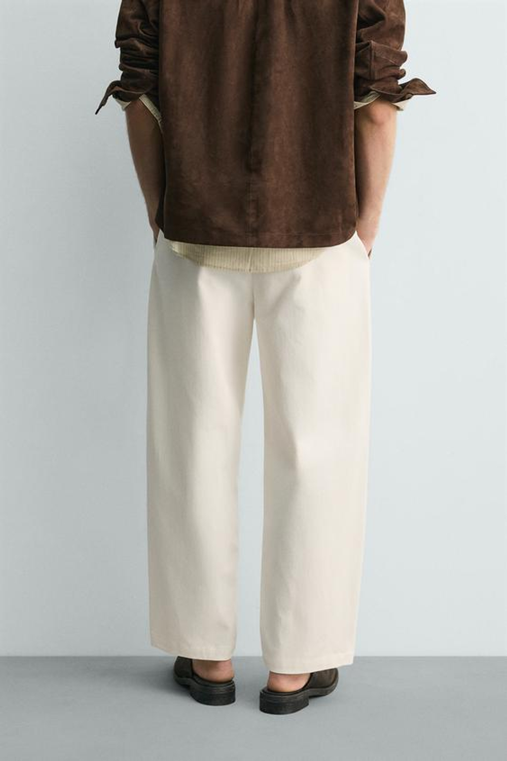 ZARA БРЮКИ CHINO WIDE-LEG СО СКЛАДКАМИ, БЕЛЫЙ