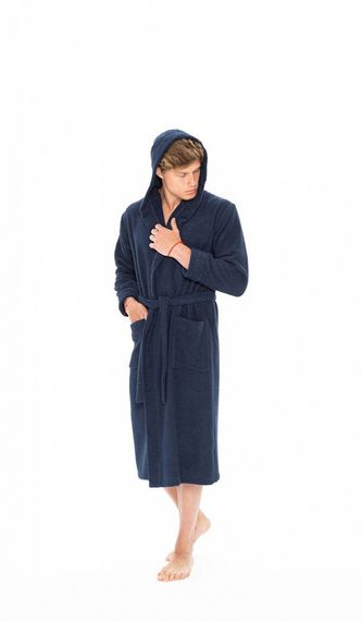 Мужской  махровый халат  NATURAL SLIM  синий Tivolyo Home