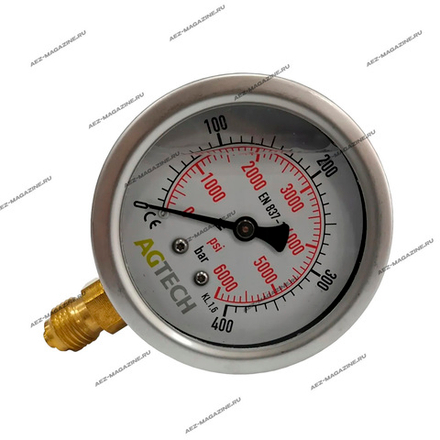 Манометр с глицерином, D-69мм, резьба М13, 6000Psi, 400Bar