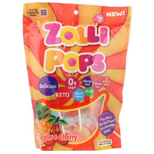 Zollipops, The Clean Teeth Pops, вишня и ананас, прибл. 23-25 леденцов, 147 г (5,2 унции)