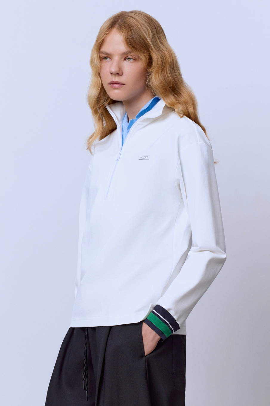 Поло на молнии с длинным рукавом