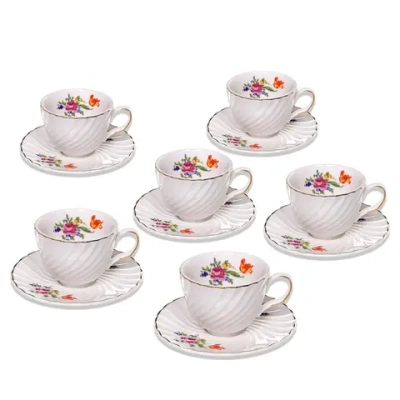 Кофейный набор 12 предметов «Цветочная фантазия» (6кружек 90мл+6блюдец), белый