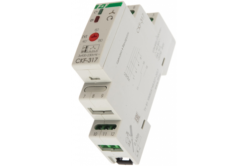 Реле контроля наличия и чередования фаз CKF-317 3х400/230+N 8А 1P IP20 регулировка порога отключения