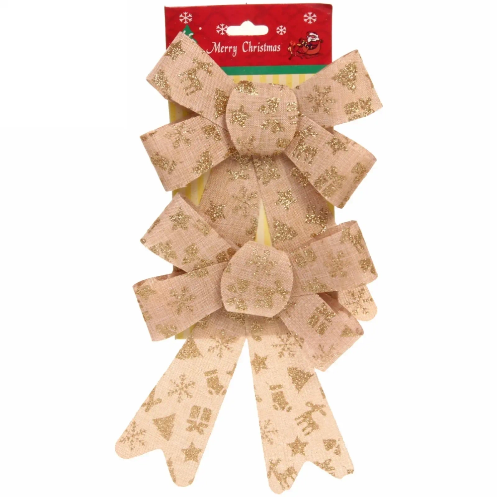 Бант на ёлку «Новогодний» 14,5*17 см (набор 2 шт), Бежевый