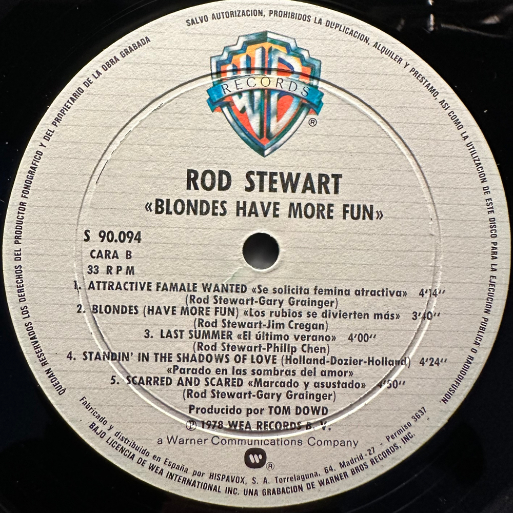 Rod Stewart ‎– Blondes Have More Fun (Испания 1978г.)