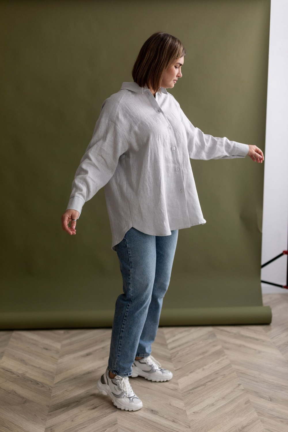 Рубашка Оверсайз изо льна серого цвета