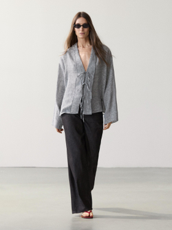 Massimo Dutti Блуза из смесового льна с завязками, серый