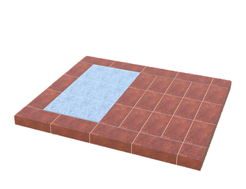 Варианты бетонных оснований с плиткой, верх с торцем под Ритуальный комплекс 2,7м х 2,4м (с нишей 0,9м х 1,8м слева/справа)