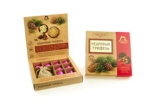 Кедровый трюфель в натуральном шоколаде с Малиной и чаем / коробка / 80 гр / ТМ Территория Тайги