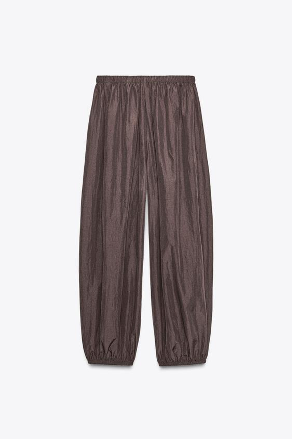 ZARA БРЮКИ-ШАРОВАРЫ ИЗ НЕЙЛОНА, ТЕМНО-КОРИЧНЕВЫЙ