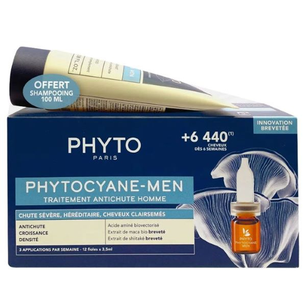 PHYTO ФИТОЦИАН-МЭН Набор: Сыворотка против выпадения волос для мужчин 12 флаконов по 3.5 мл + Шампунь 100 мл