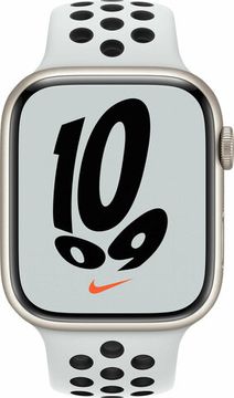 Apple Watch Nike Series 7, 45 мм, корпус из алюминия цвета «сияющая звезда», спортивный ремешок Nike цвета «чистая платина/чёрный»