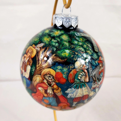 Шар новогодний (круговая роспись Палех) "Кот в сапогах" в коробке