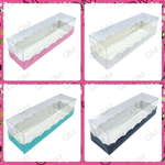 Коробка для макарон с пластиковой крышкой 190*55*55 мм (розовая матовая), 50шт