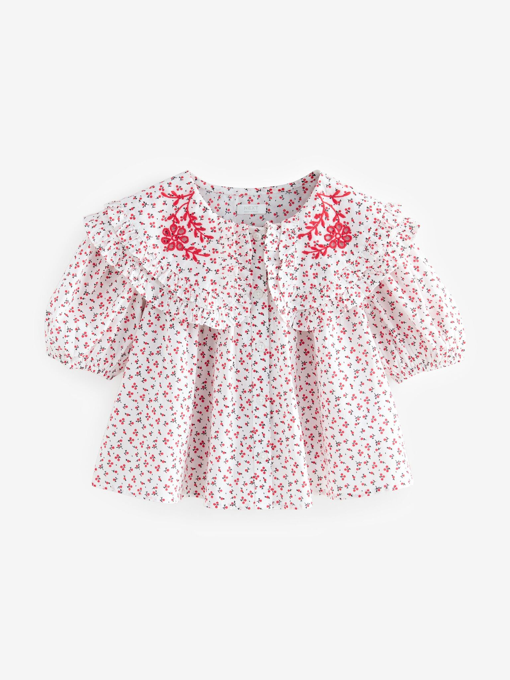 Блуза с воротником для девочки Next E32-661, Белый, Красный