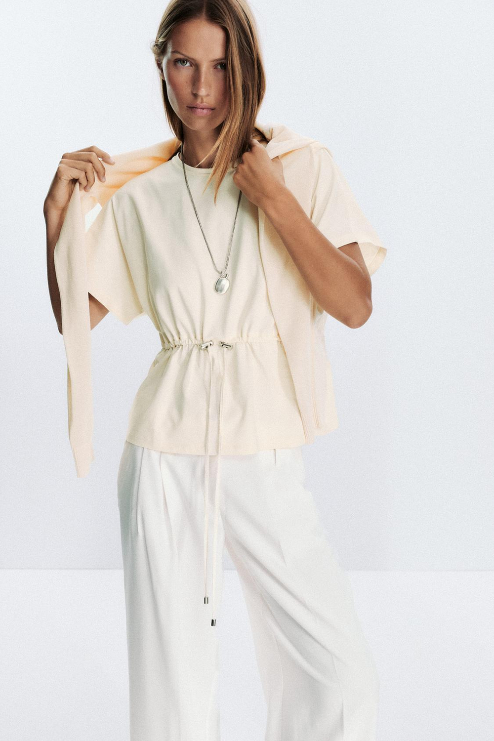 ZARA ФУТБОЛКА ИЗ ПЛОТНОГО ХЛОПКА, ЖЕЛТЫЙ