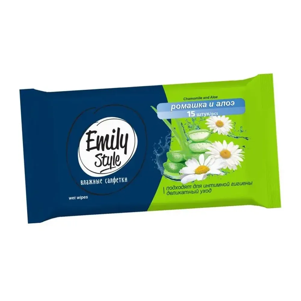 Универсальные салфетки экстракт ромашки и алоэ/подходят для интимной гигиены 15шт. Emily S Универсальные салфетки экстракт ромашки и алоэ/подходят для интимной гигиены 15шт. Emily S