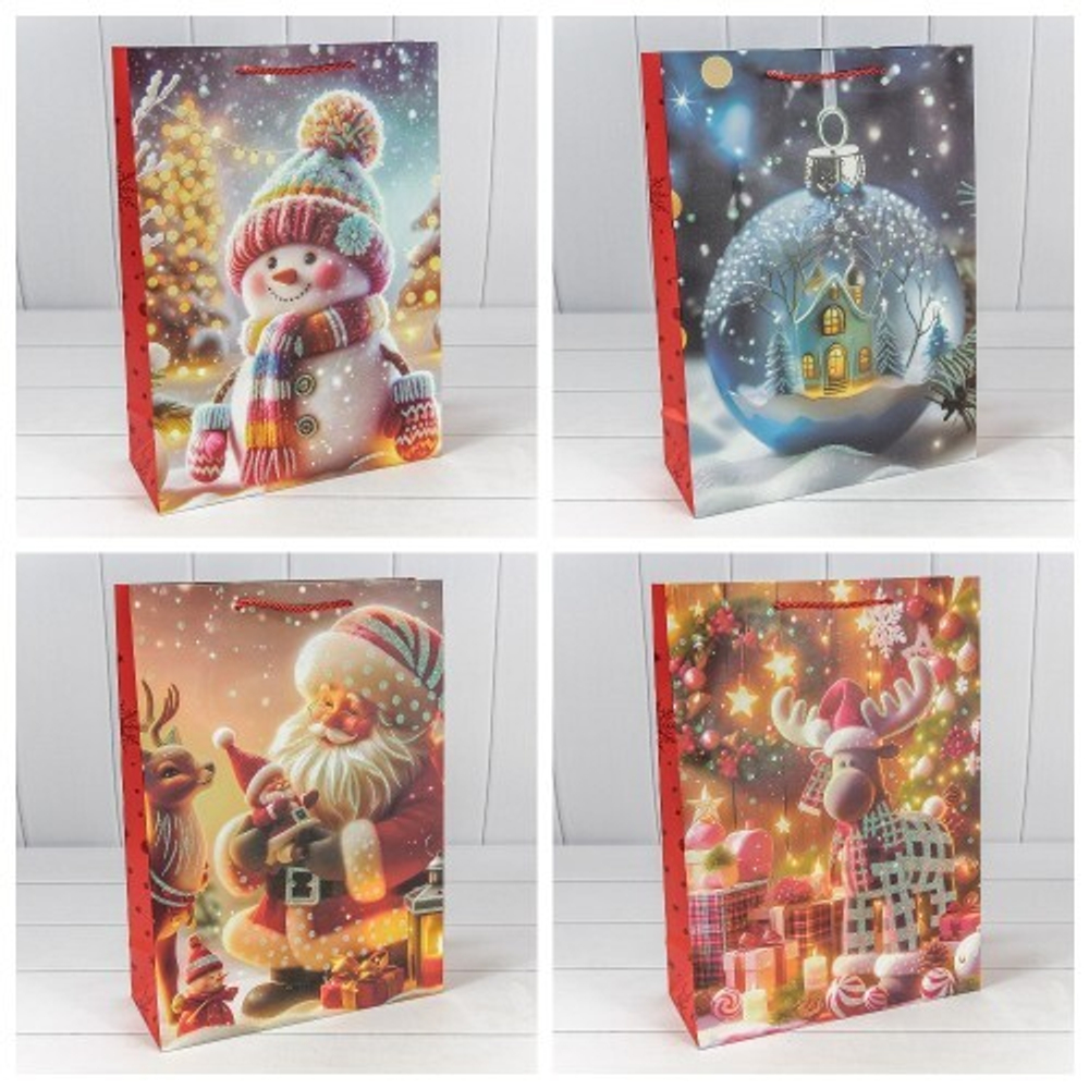 Пакет подарочный 30 х 41.5 х 12 см Набор 4 шт "Новый год" (Микс)