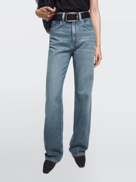 Massimo Dutti Джинсы с высокой талией и широкими штанинами, средне-синий