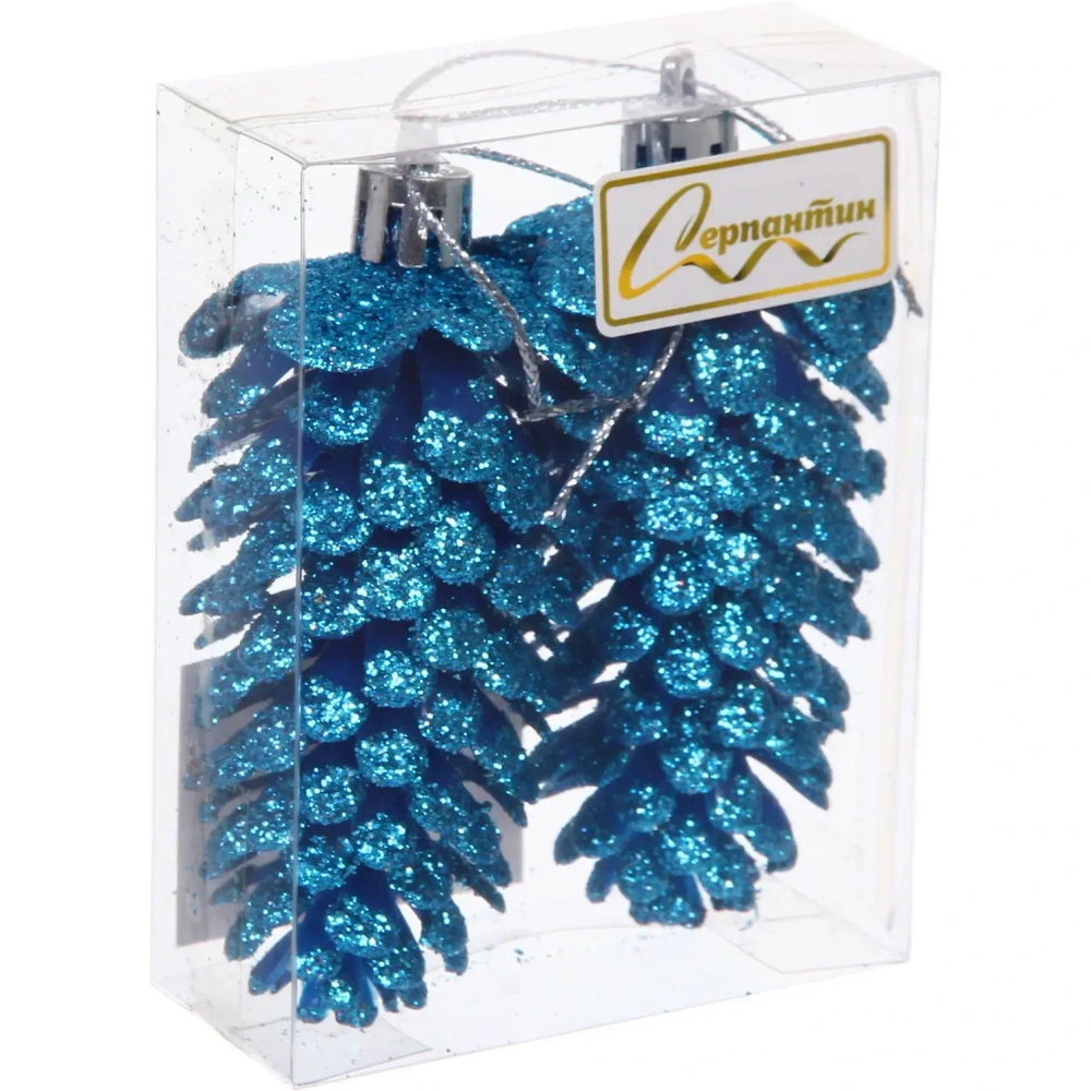 Ёлочные игрушки «Таинственное очарование» Шишки блестящие 9 см (набор 2 шт), голубой