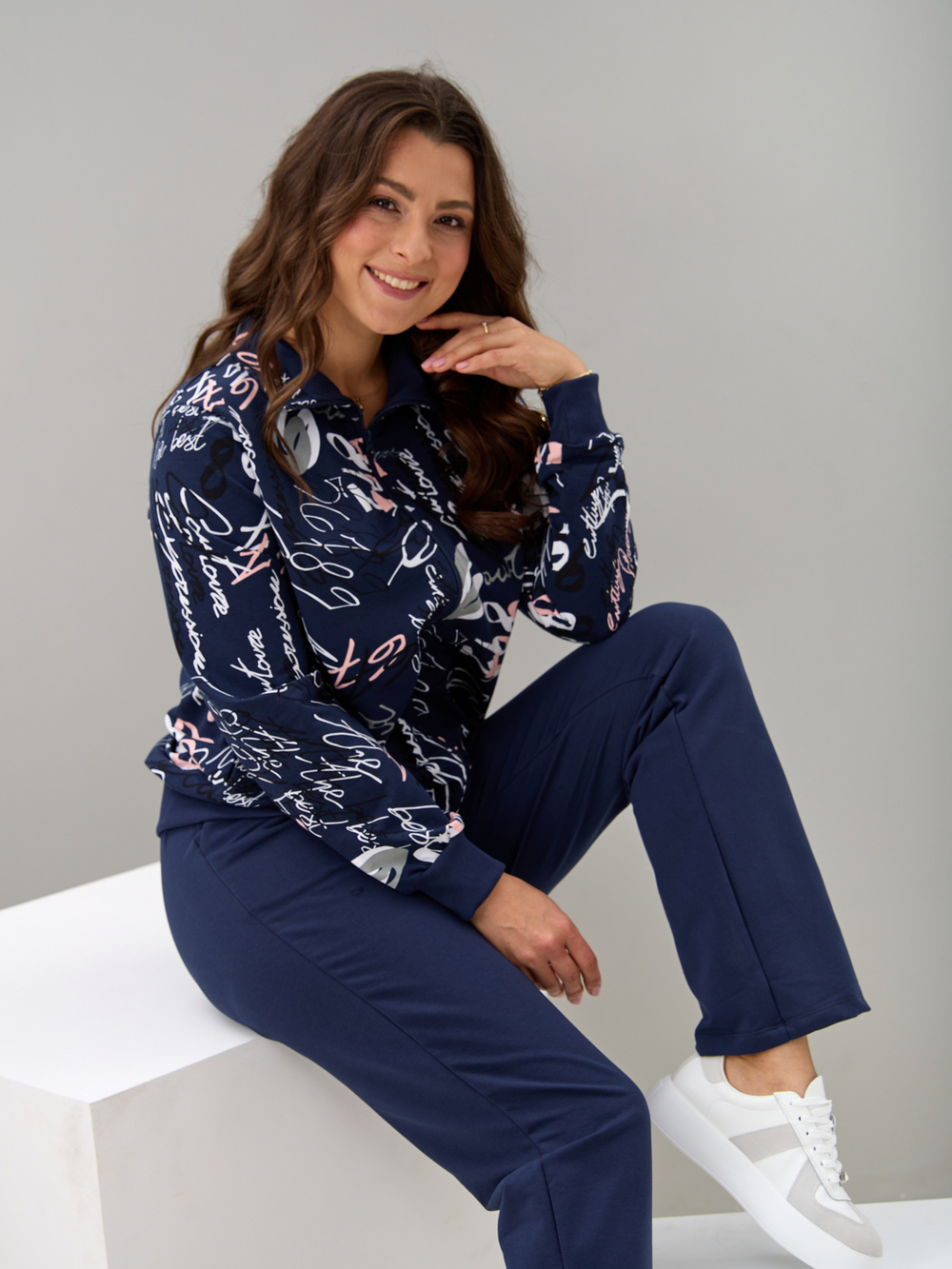 Костюм с брюками КБ-184/синий-цифрынадписи