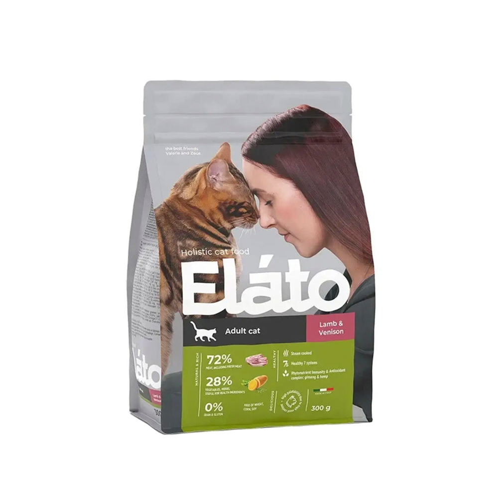 Сухой корм для взрослых кошек с ягненком и олениной Elato Holistic