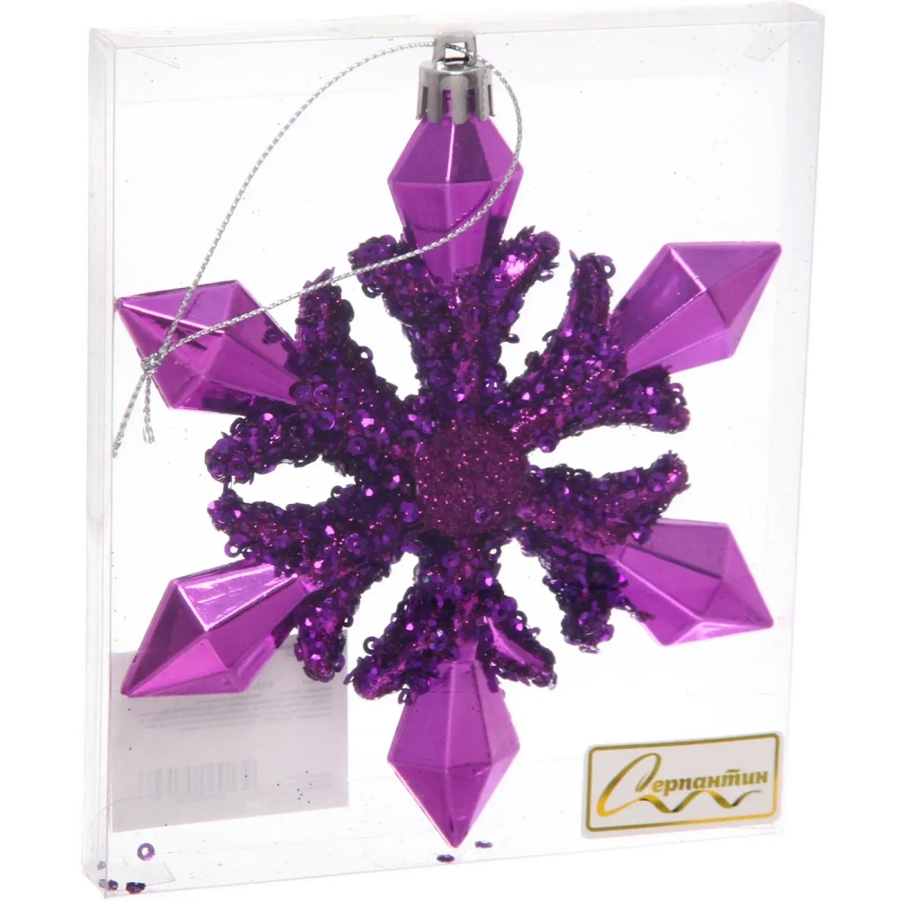 Ёлочная игрушка «Сияющая снежинка» 13*1.5*13.5 см, Фиолетовый