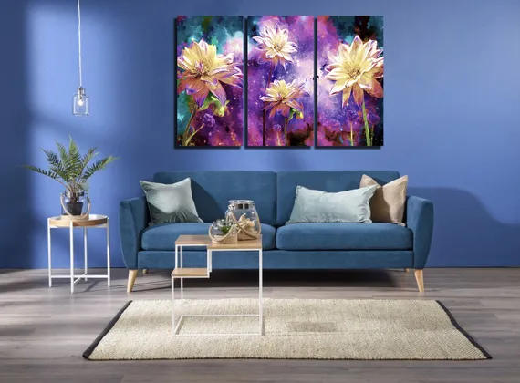 Модульная картина "Цветы на фоне галактики"