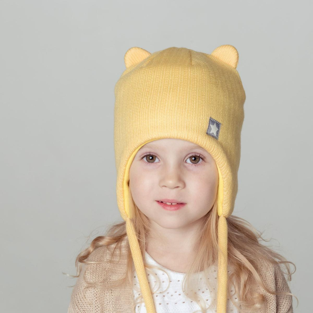 Шапка для девочек жёлтый/ушки, р-р 46-50 7691703