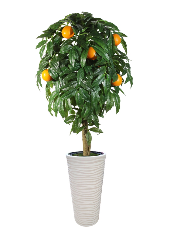 Искусственное дерево Апельсин 170 см в высоком круглом белом кашпо