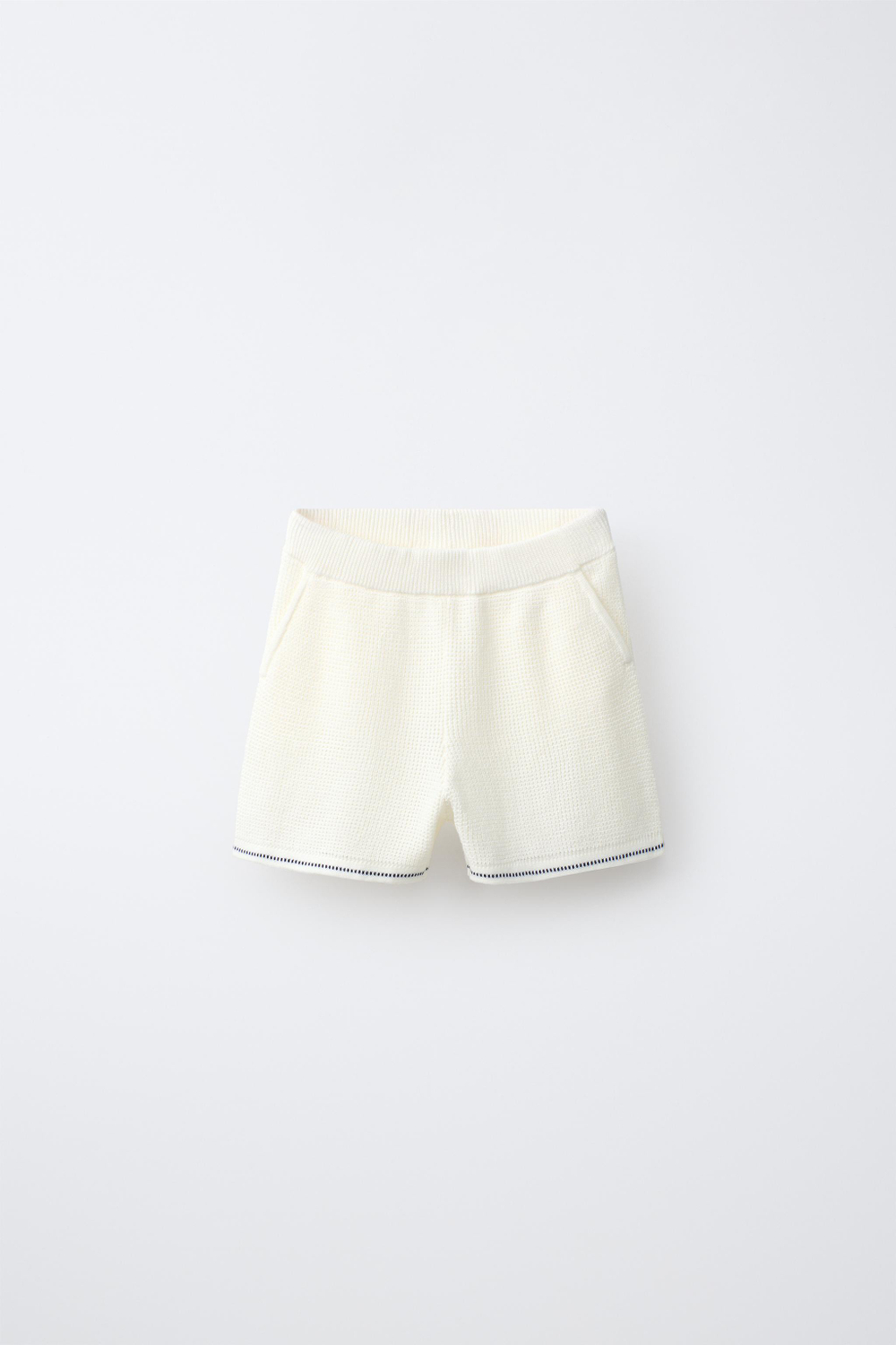ZARA ШОРТЫ-БЕРМУДЫ ИЗ ТРИКОТАЖА ВАФЕЛЬНОЙ ВЯЗКИ, ЭКРЮ
