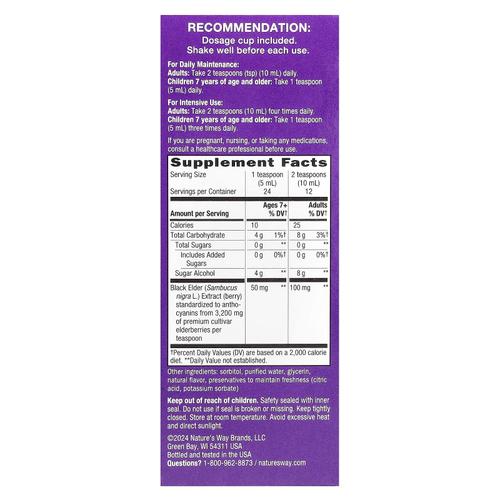 Nature's Way, Sambucus®, традиционный иммунный сироп, без сахара, бузина, 50 мг, 120 мл (4 жидк. Унции)