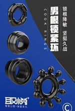 Набор из 4 черных рельефных эрекционных колец на пенис (Цвет: черный)